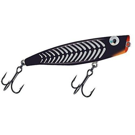 Mirrolure CEye Poppa Mullet Surface Popper, 3 58, 12 Oz, BlackSilver Bones, Floating C36MR-BSB